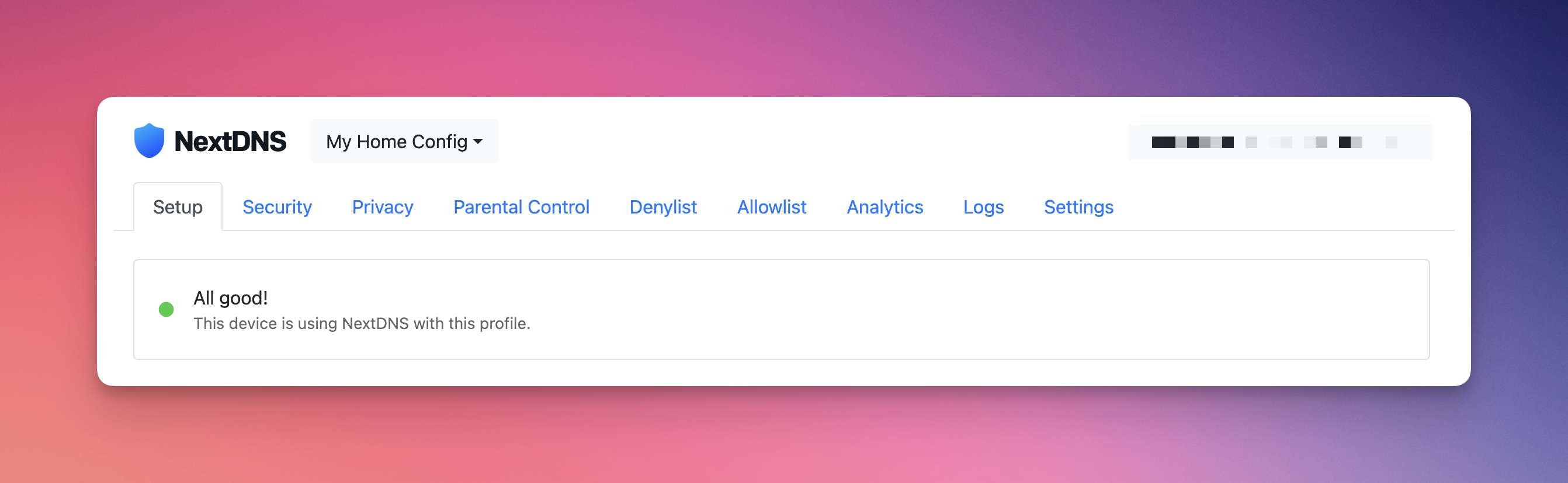 Image showing NextDNS properly configured for ARC
